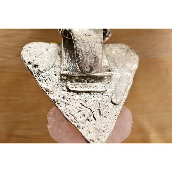 J. Jansen Brutalist Statement Necklace Crystal Pink Stone Chunky Signed Bin6A - Picture 10 of 12